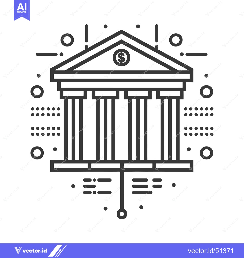 Premium Vector of Line Art Illustration of a Bank Building with a Dollar Sign