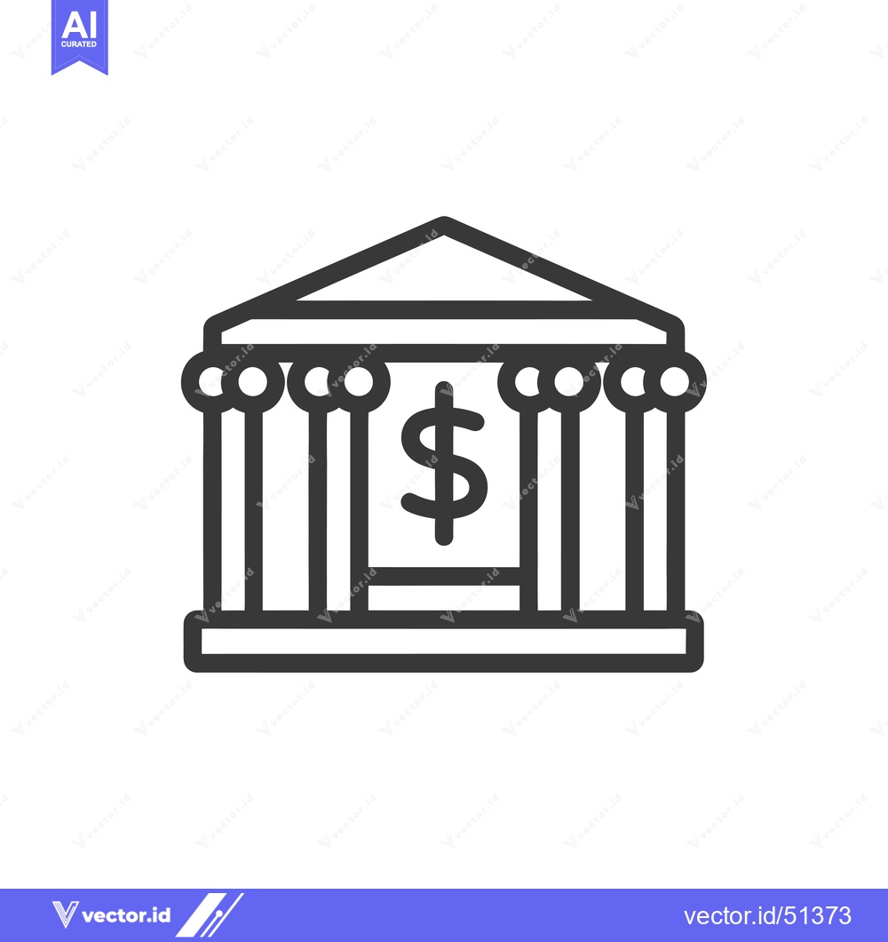 Premium Vector dari Line art illustration of a bank building with a dollar sign