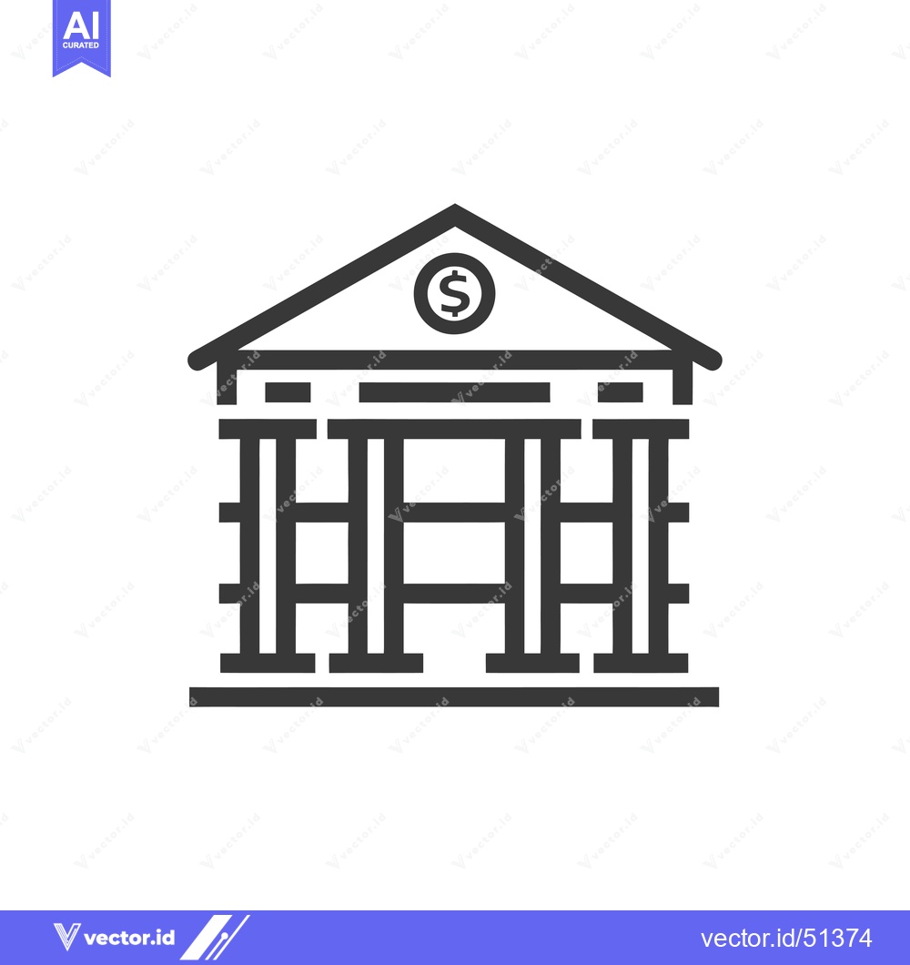 Premium Vector dari Line Art Illustration of a Bank Building with a Dollar Sign on Top