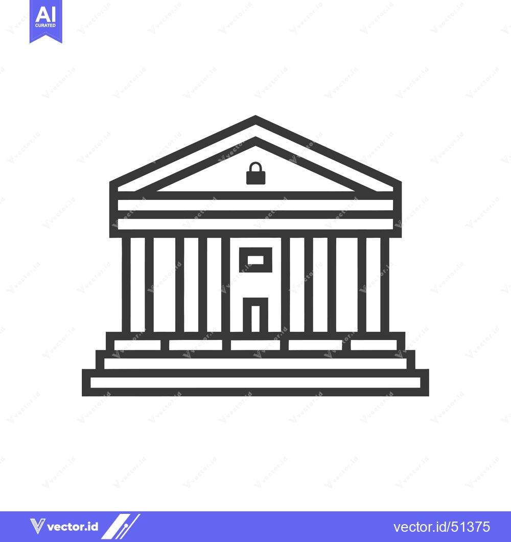 Premium Vector of Line Art Illustration of a Bank Building with a Lock on Top