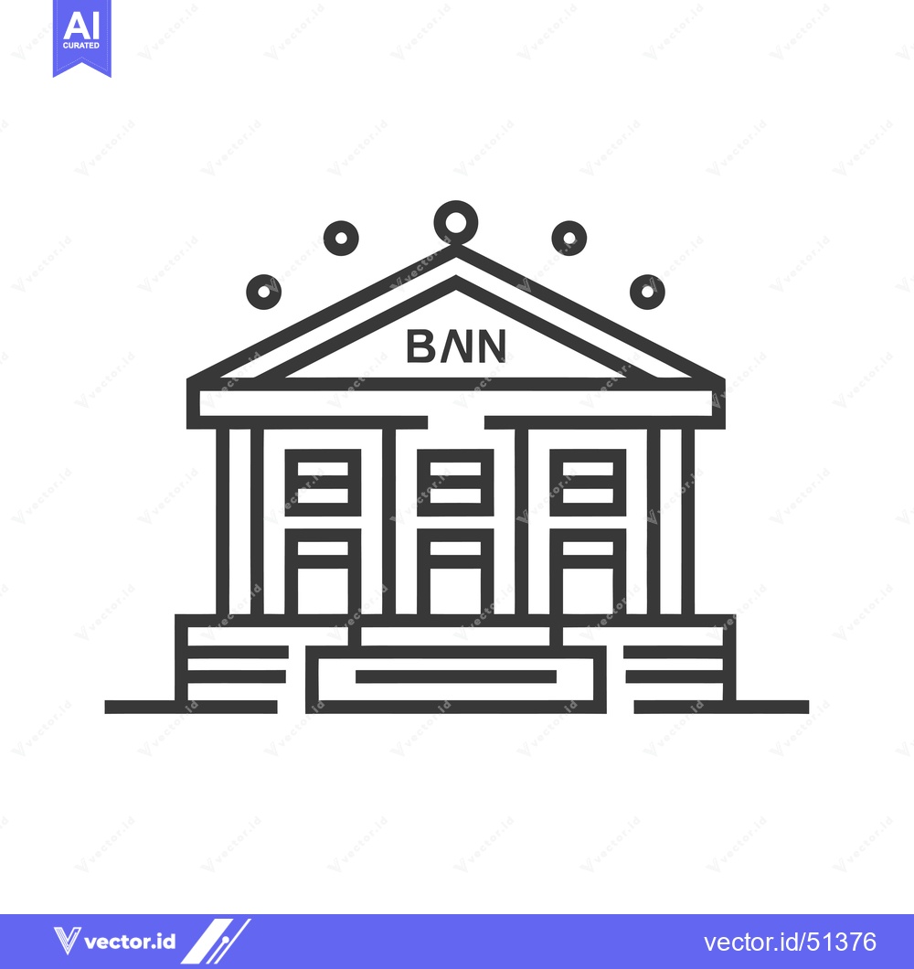 Premium Vector of Line art illustration of a bank building with a sign that reads "B N N