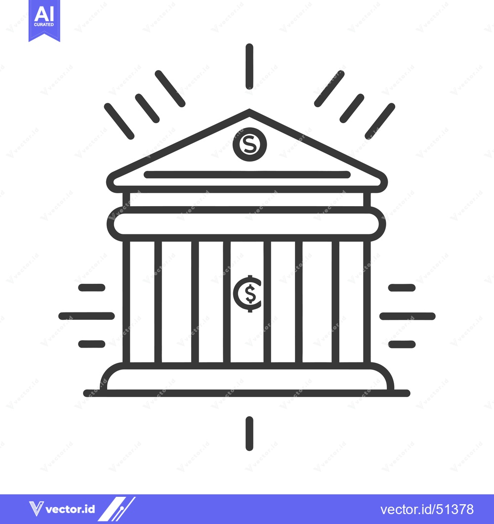 Premium Vector dari Line Art Illustration of a Bank Building with Dollar Signs