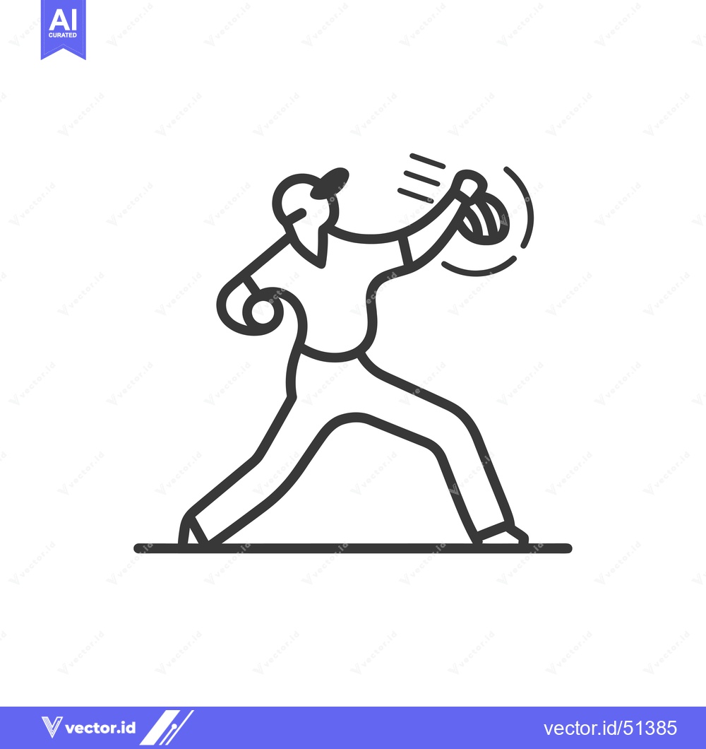 Premium Vector of Line Art Illustration of a Baseball Pitcher Throwing a Ball