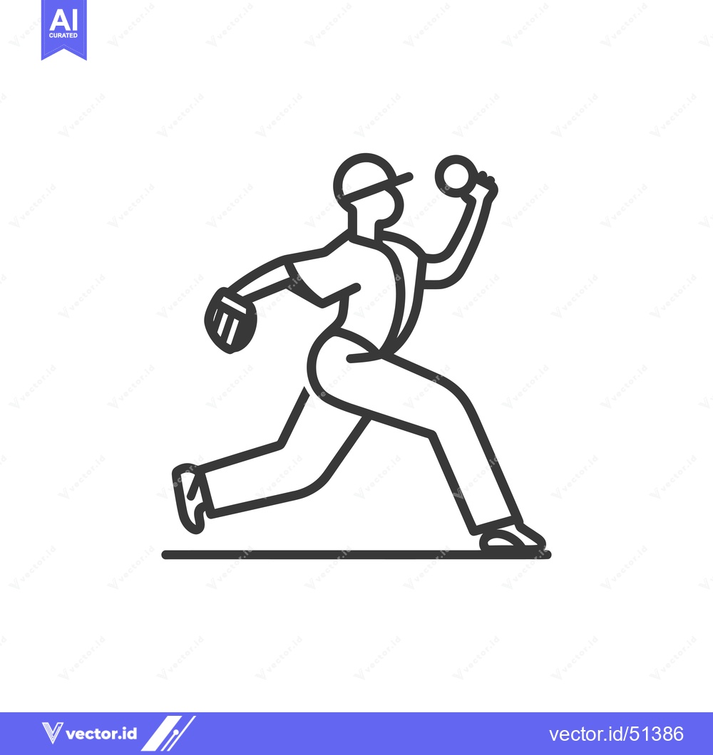Premium Vector of Line Art Illustration of a Baseball Pitcher Throwing a Pitch