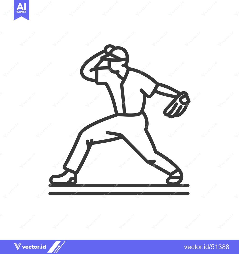 Premium Vector of Line Art Illustration of a Baseball Pitcher Throwing a Pitch