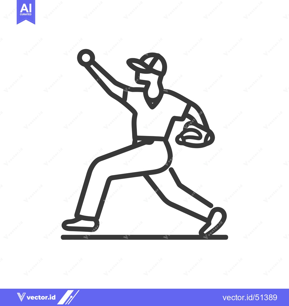 Premium Vector dari Line art illustration of a baseball player pitching