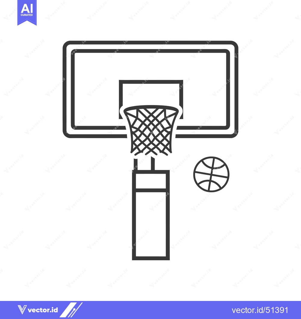 Premium Vector of Line Art Illustration of a Basketball Hoop and Ball
