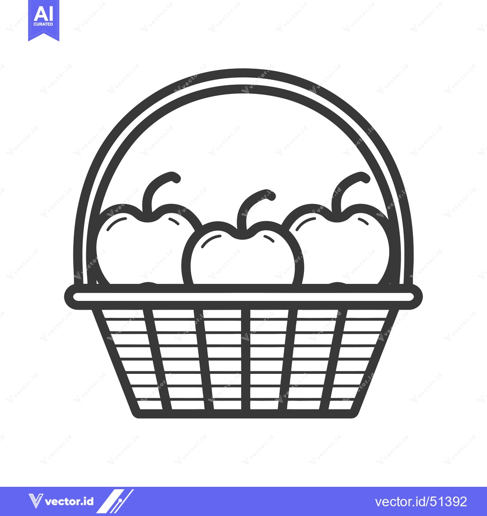 Premium Vector dari Line Art Illustration of a Basket Filled with Apples