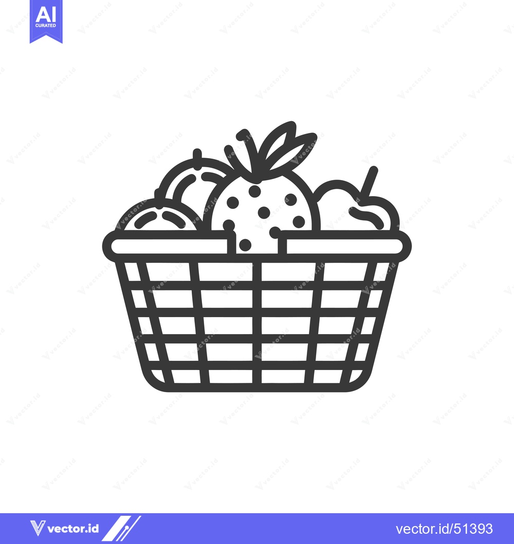 Premium Vector of Line Art Illustration of a Basket Filled with Fruit
