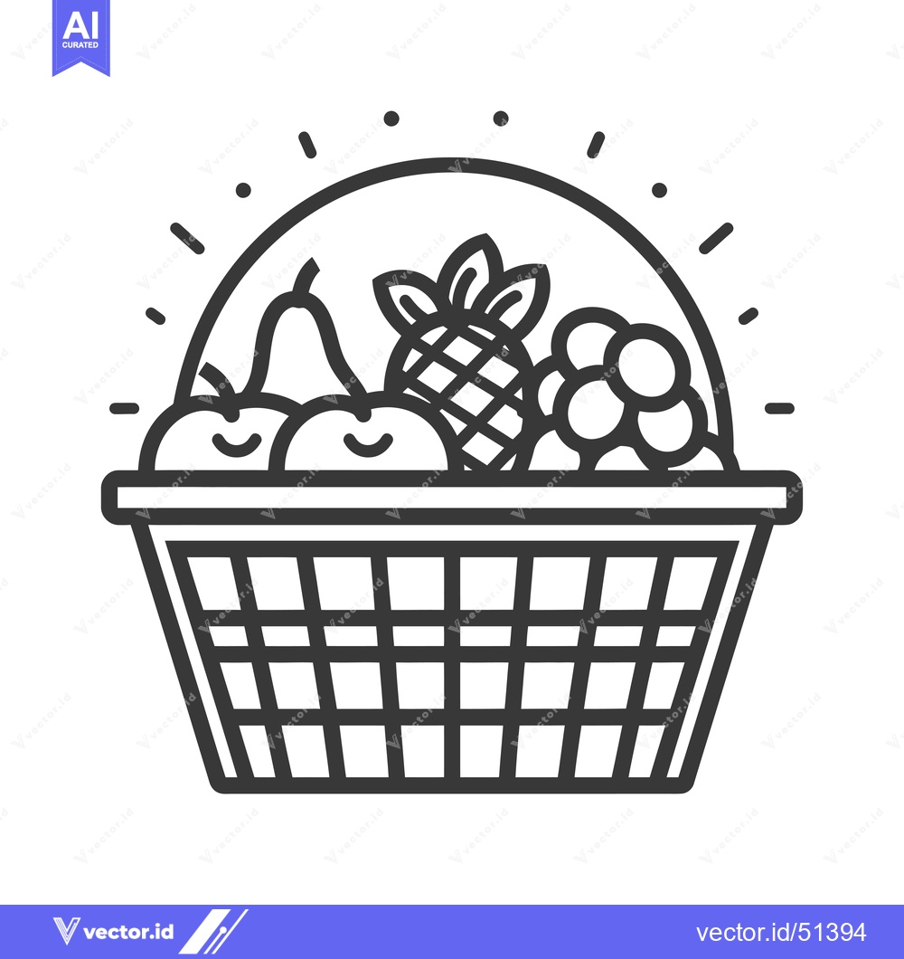 Premium Vector of Line art illustration of a basket filled with fruits