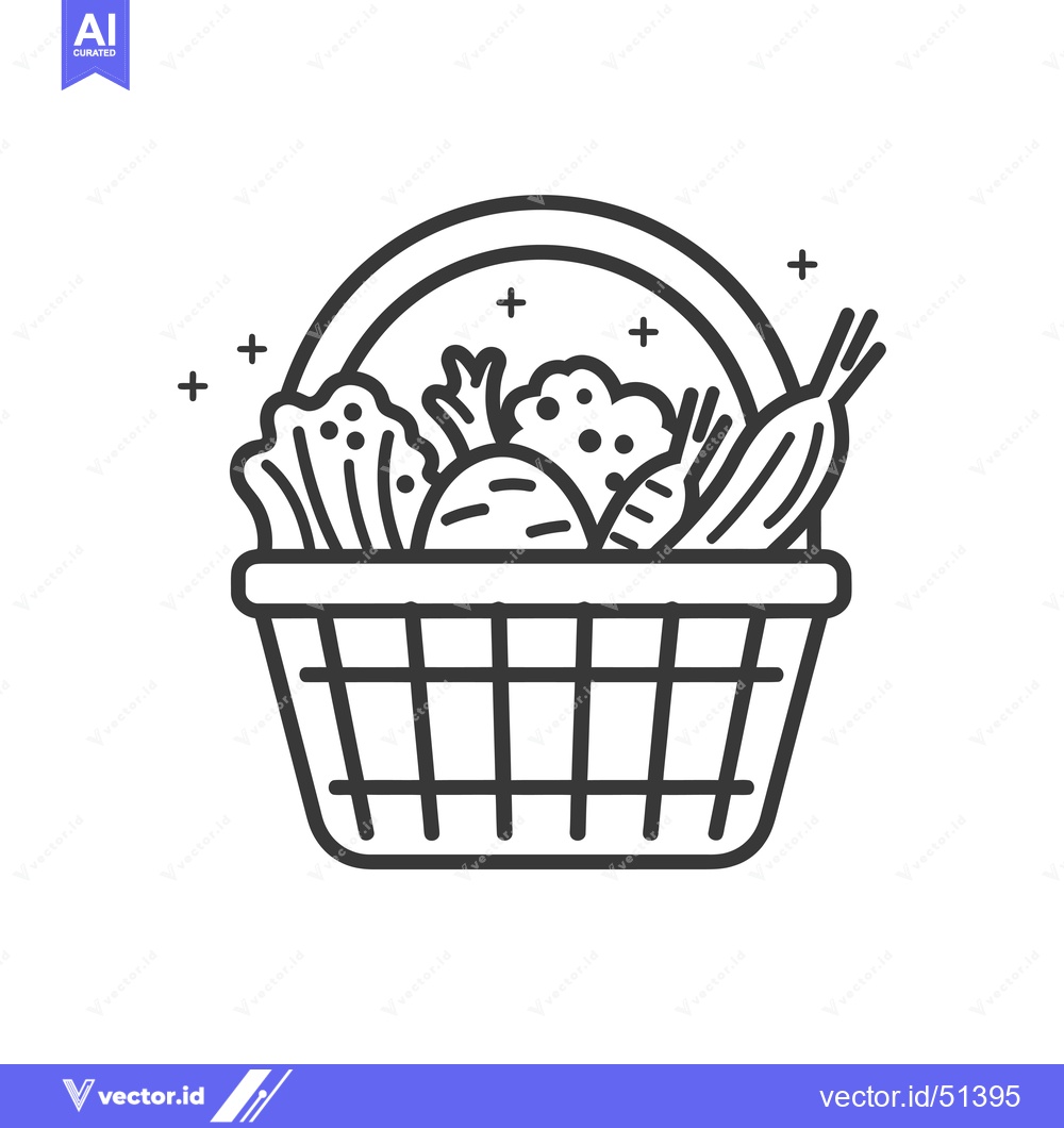 Premium Vector of Line art illustration of a basket full of vegetables
