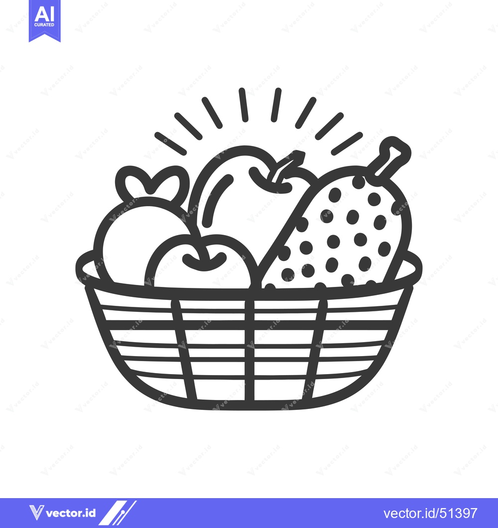 Premium Vector of Line Art Illustration of a Basket of Fruits