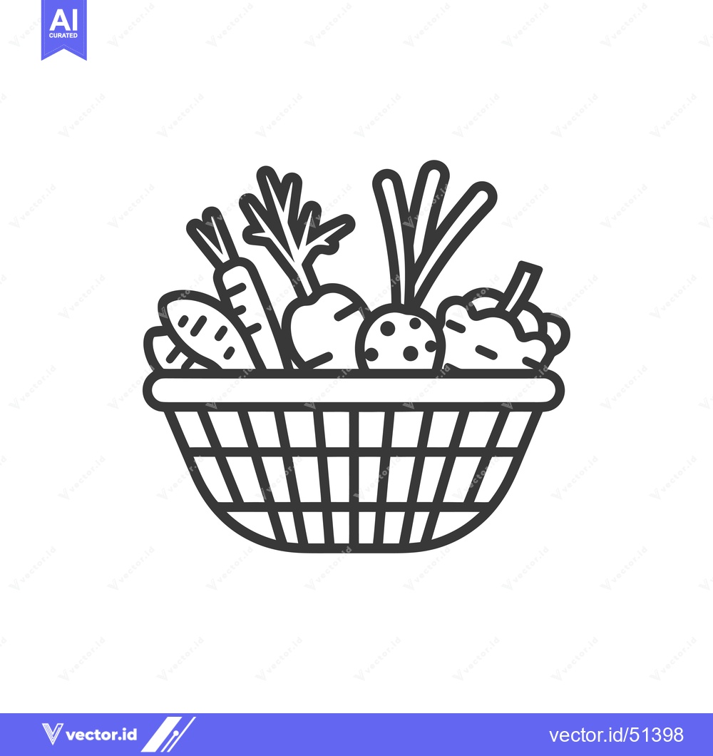 Premium Vector of Line art illustration of a basket of vegetables