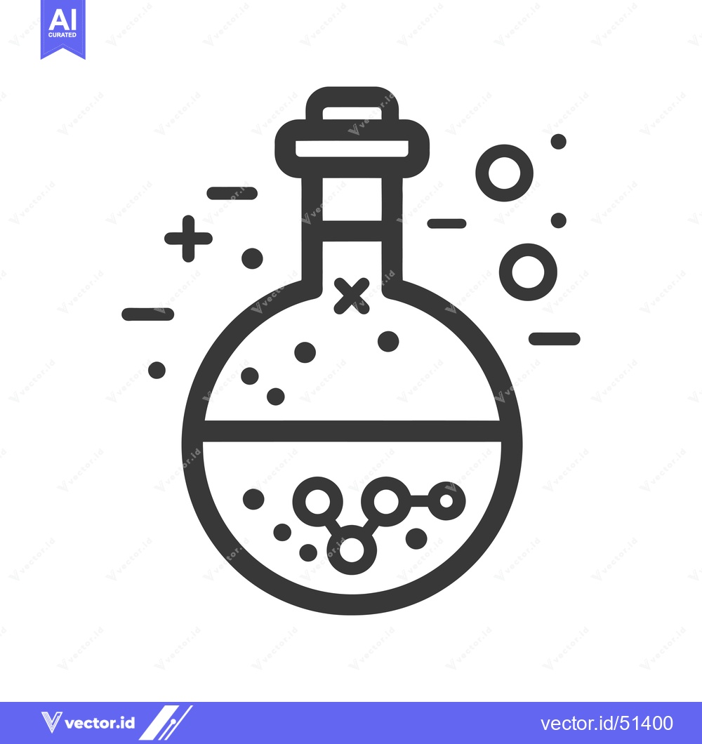 Premium Vector of Line Art Illustration of a Beaker with Molecules