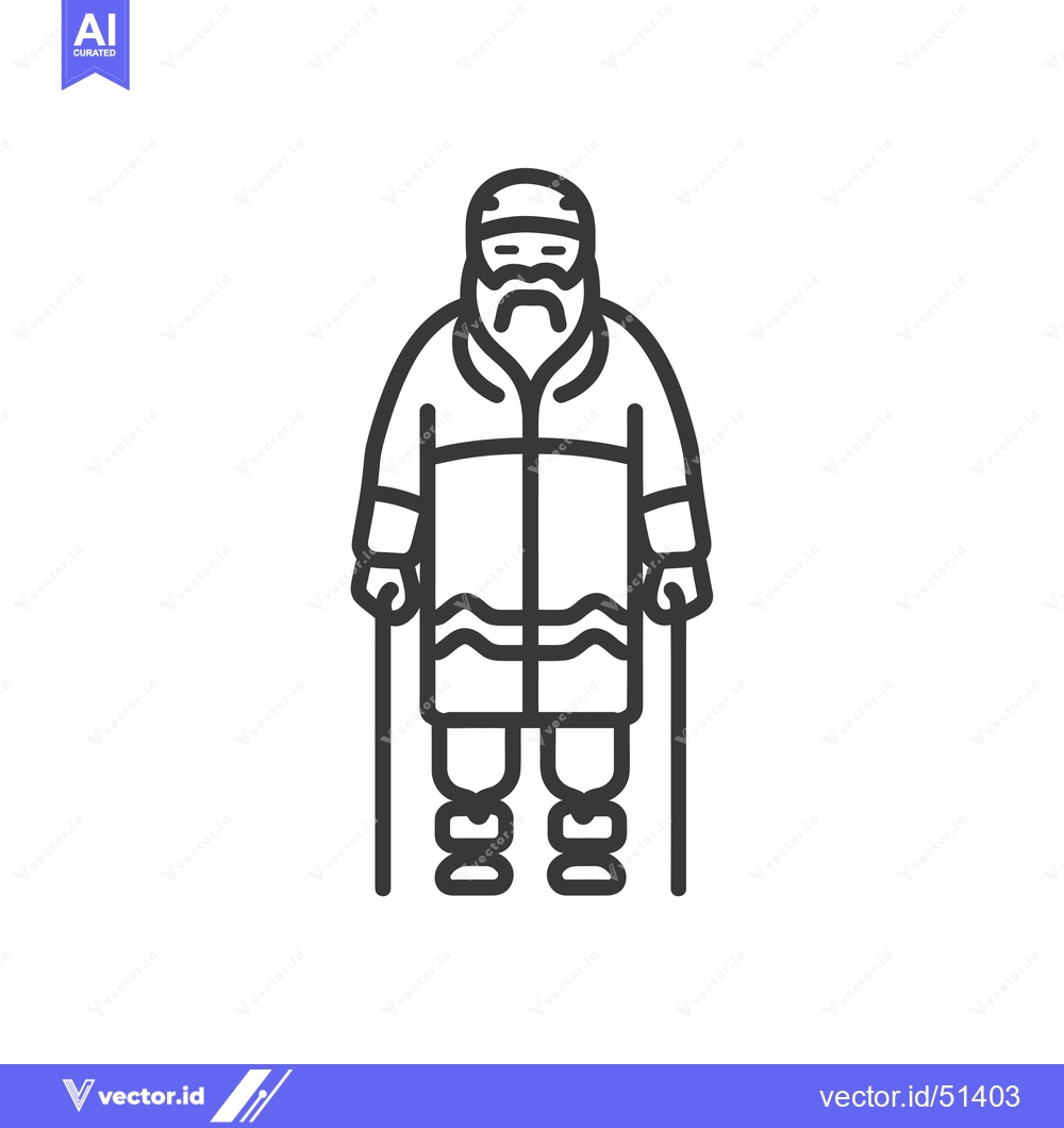 Premium Vector of Line Art Illustration of a Bearded Man Wearing a Winter Coat and Holdi