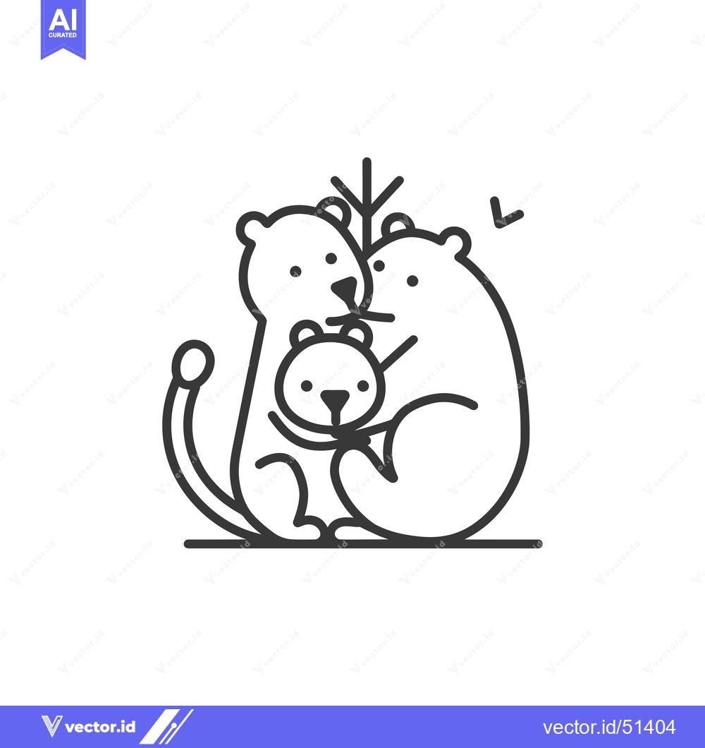 Premium Vector of Line art illustration of a bear family hugging