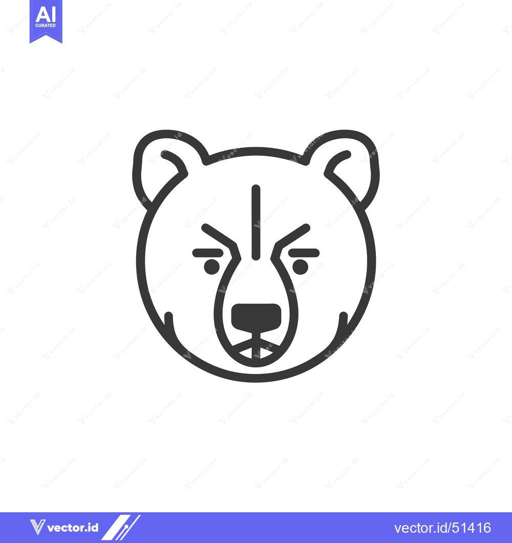 Premium Vector of Line art illustration of a bear's face with a serious expression