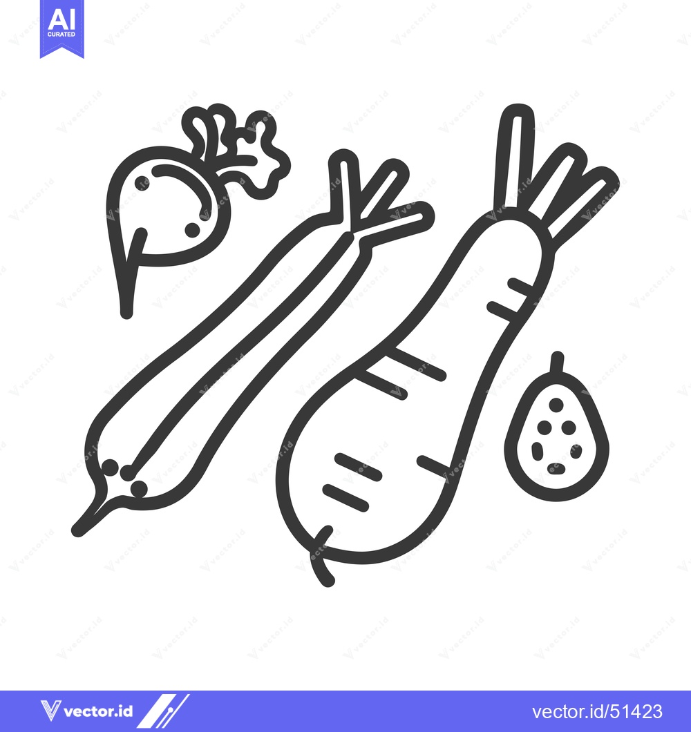 Premium Vector dari Line Art Illustration of a Beet, Carrot, and Parsnip