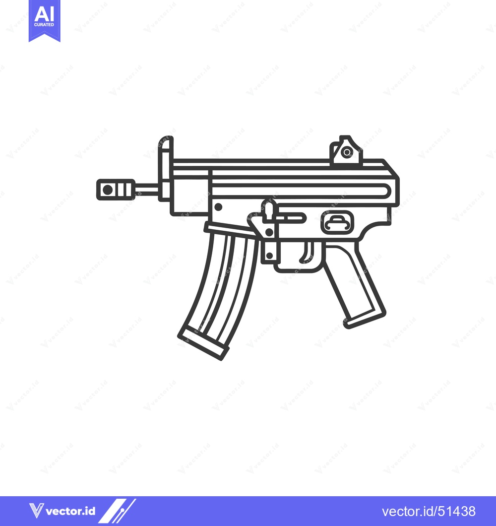 Premium Vector dari Line art illustration of a black submachine gun