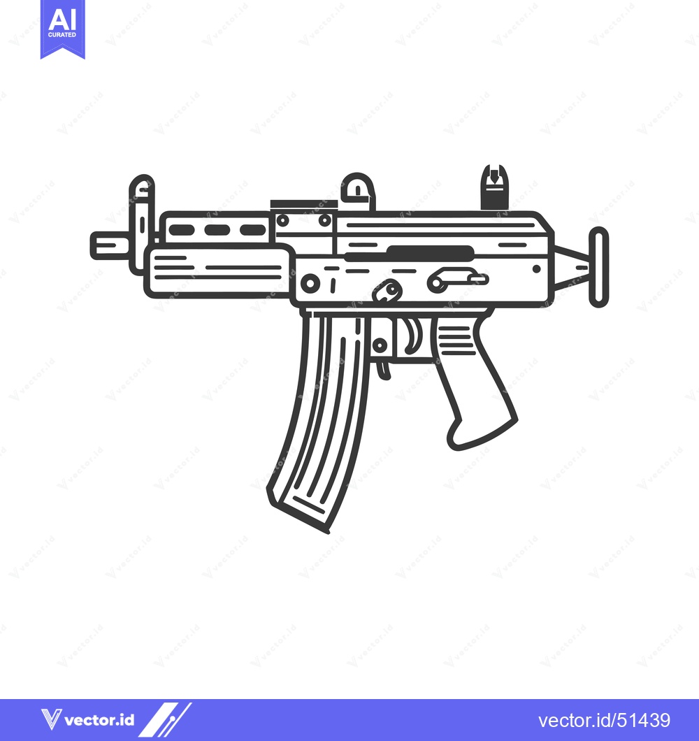 Premium Vector of Line art illustration of a black submachine gun
