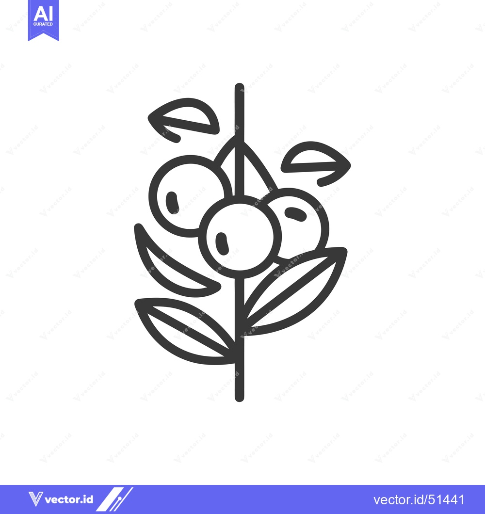 Premium Vector of Line art illustration of a blueberry plant with three berries