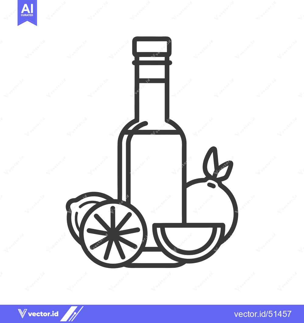 Premium Vector of Line Art Illustration of a Bottle of Lemon Juice with Lemons