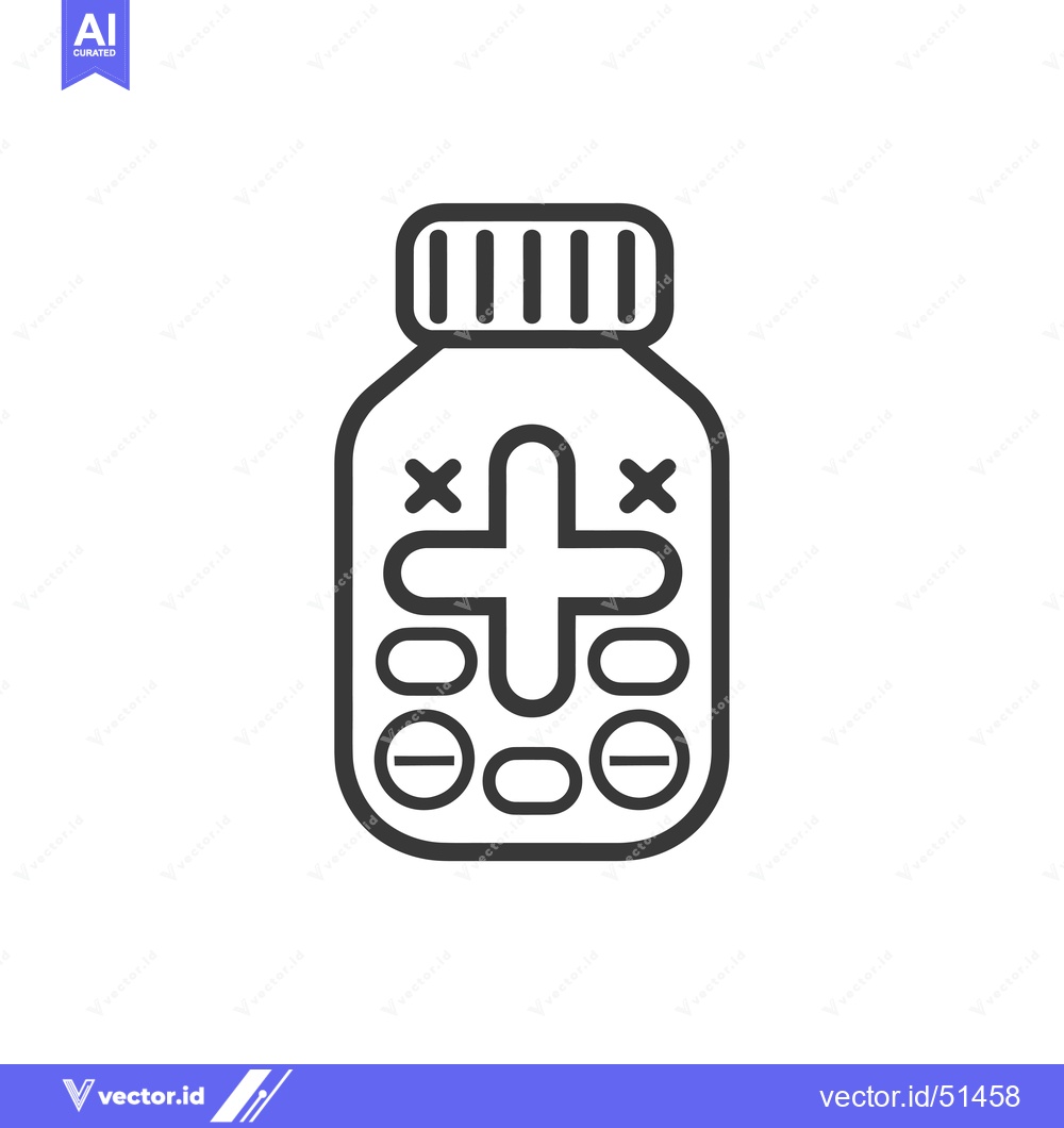 Premium Vector dari Line art illustration of a bottle of pills with a cross on the label
