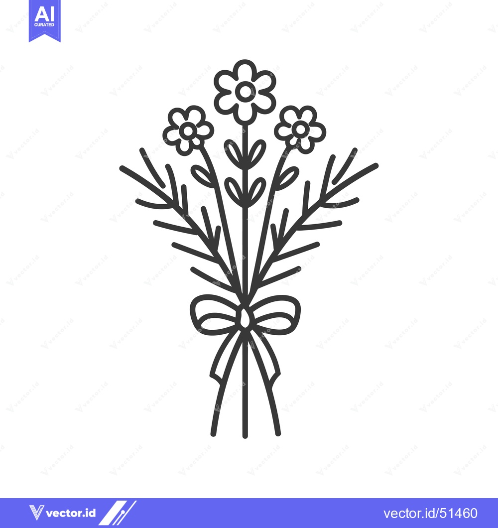 Premium Vector dari Line Art Illustration of a Bouquet of Flowers with a Bow