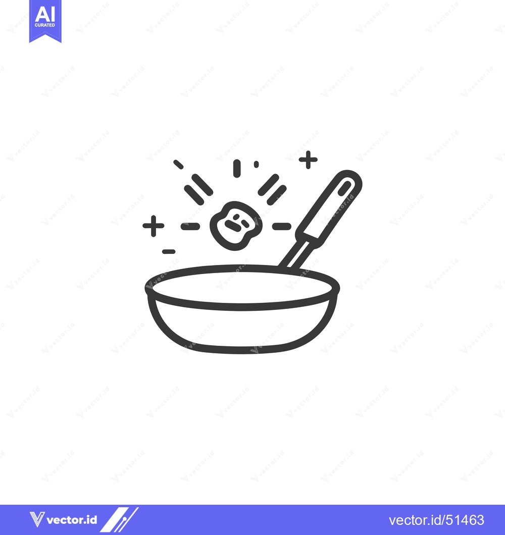 Premium Vector dari Line art illustration of a bowl and a spatula with a piece of food fly
