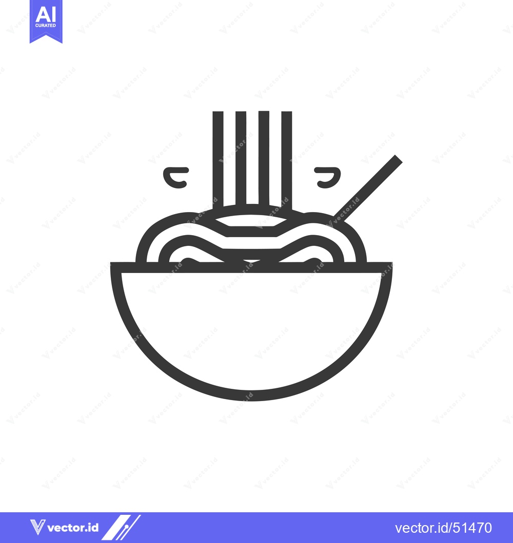 Premium Vector of Line Art Illustration of a Bowl of Noodles with a Chopstick