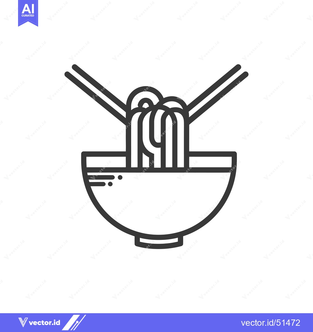 Premium Vector of Line Art Illustration of a Bowl of Noodles with Chopsticks