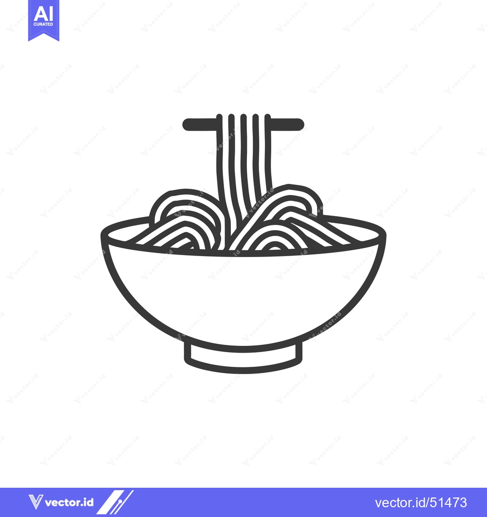 Premium Vector of Line Art Illustration of a Bowl of Noodles with Chopsticks
