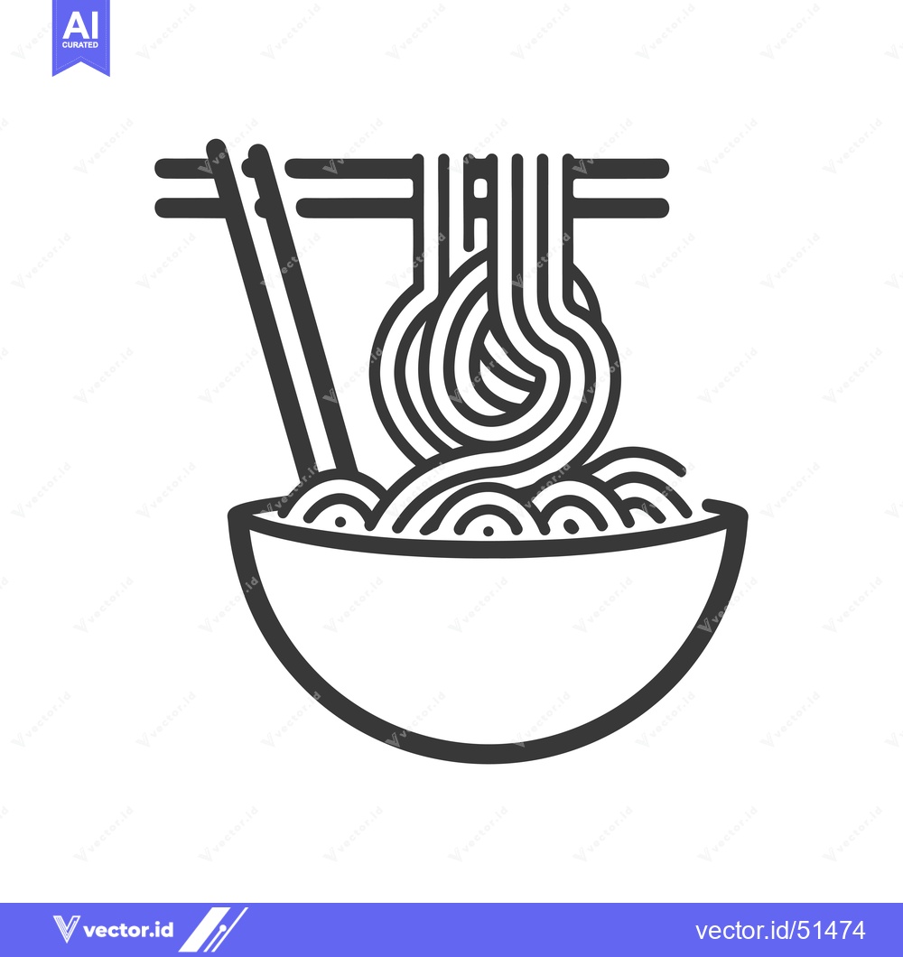 Premium Vector dari Line Art Illustration of a Bowl of Noodles with Chopsticks