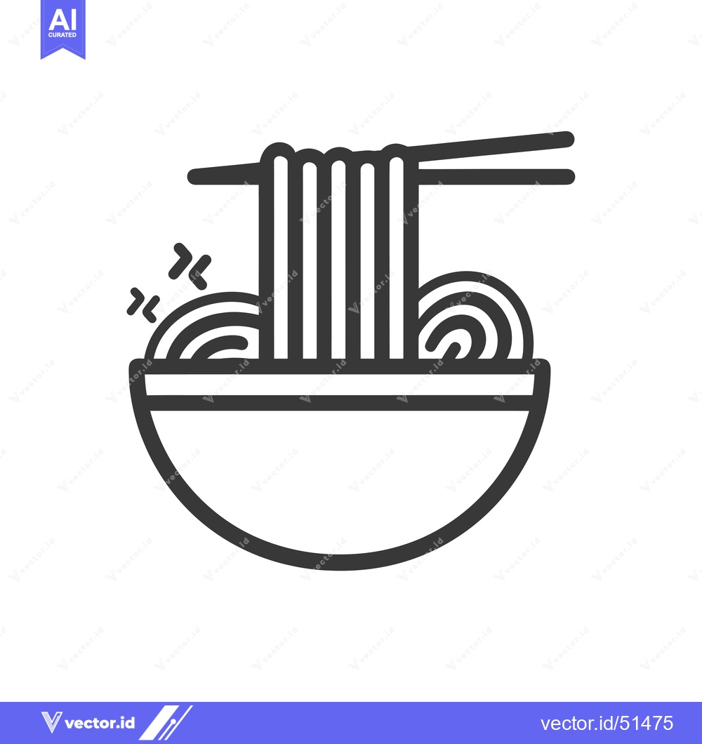 Premium Vector of Line Art Illustration of a Bowl of Noodles with Chopsticks