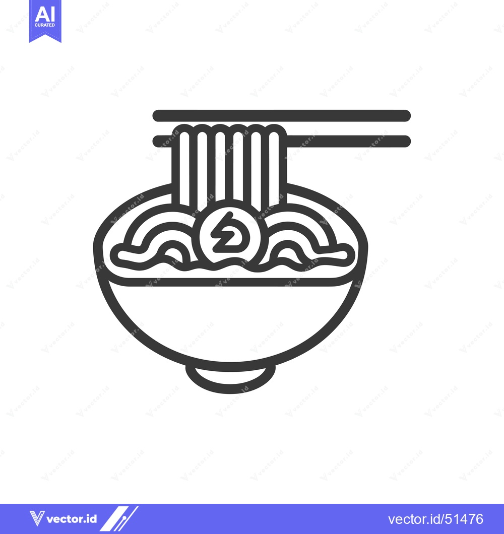 Premium Vector of Line Art Illustration of a Bowl of Noodles with Chopsticks