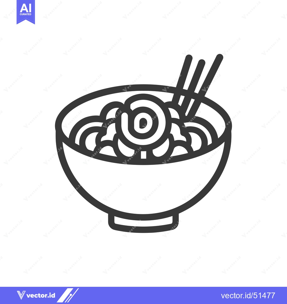 Premium Vector of Line art illustration of a bowl of noodles with chopsticks