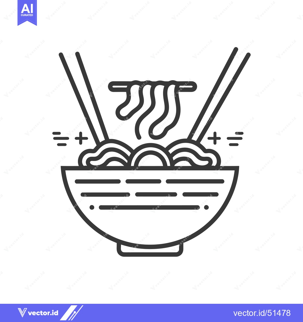 Premium Vector of Line Art Illustration of a Bowl of Noodles with Chopsticks