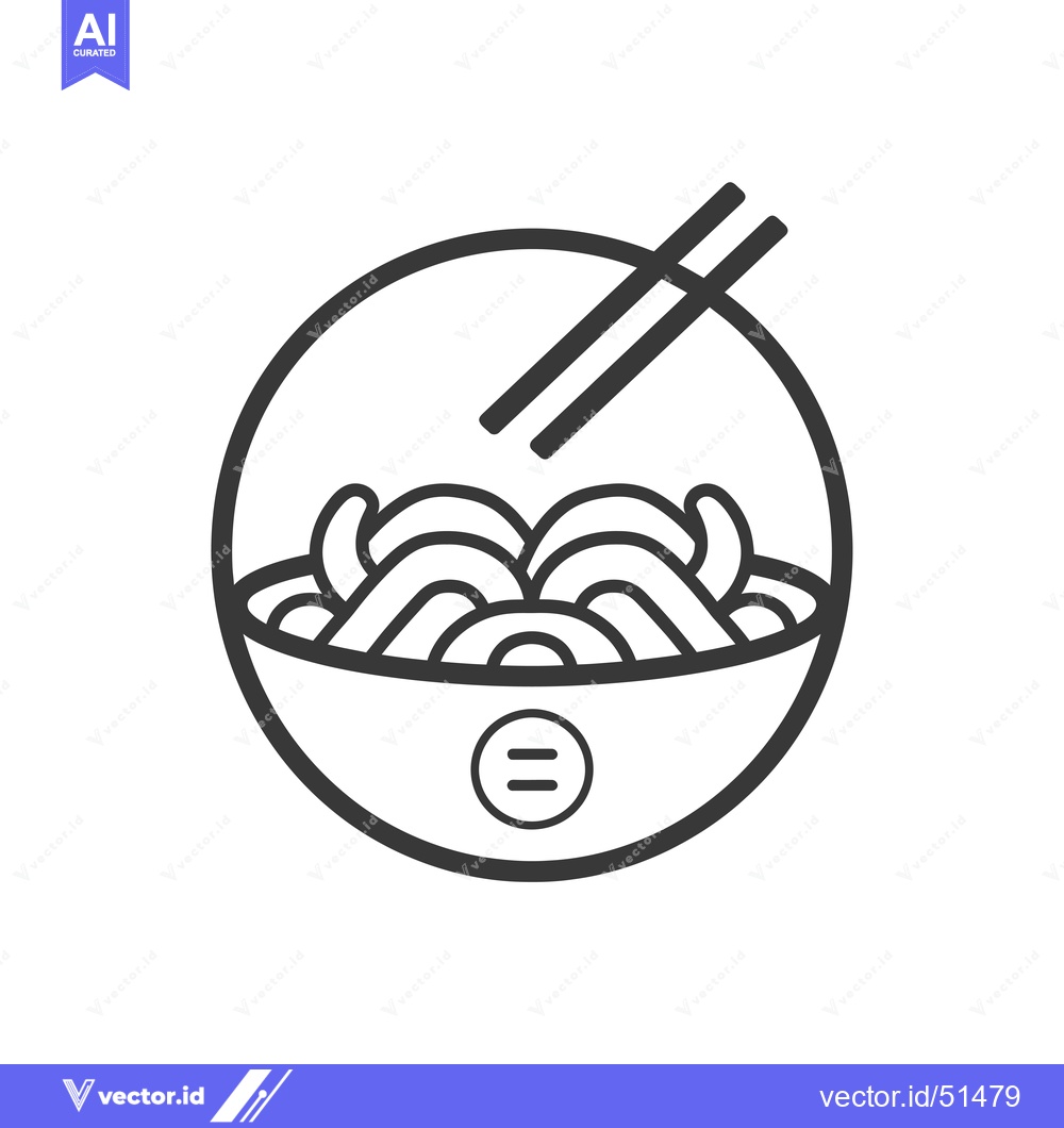 Premium Vector of Line art illustration of a bowl of noodles with chopsticks