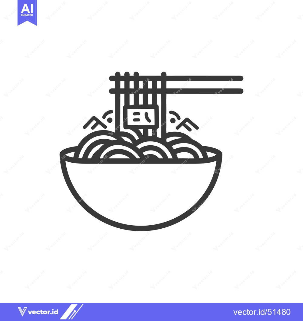 Premium Vector of Line Art Illustration of a Bowl of Noodles with Chopsticks