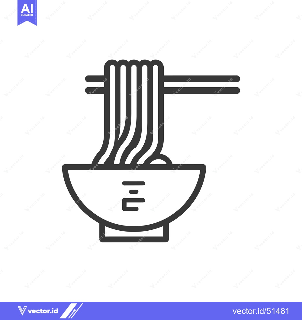 Premium Vector of Line Art Illustration of a Bowl of Noodles with Chopsticks