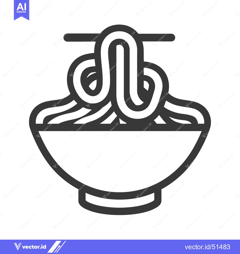 Premium Vector of Line Art Illustration of a Bowl of Noodles with Chopsticks