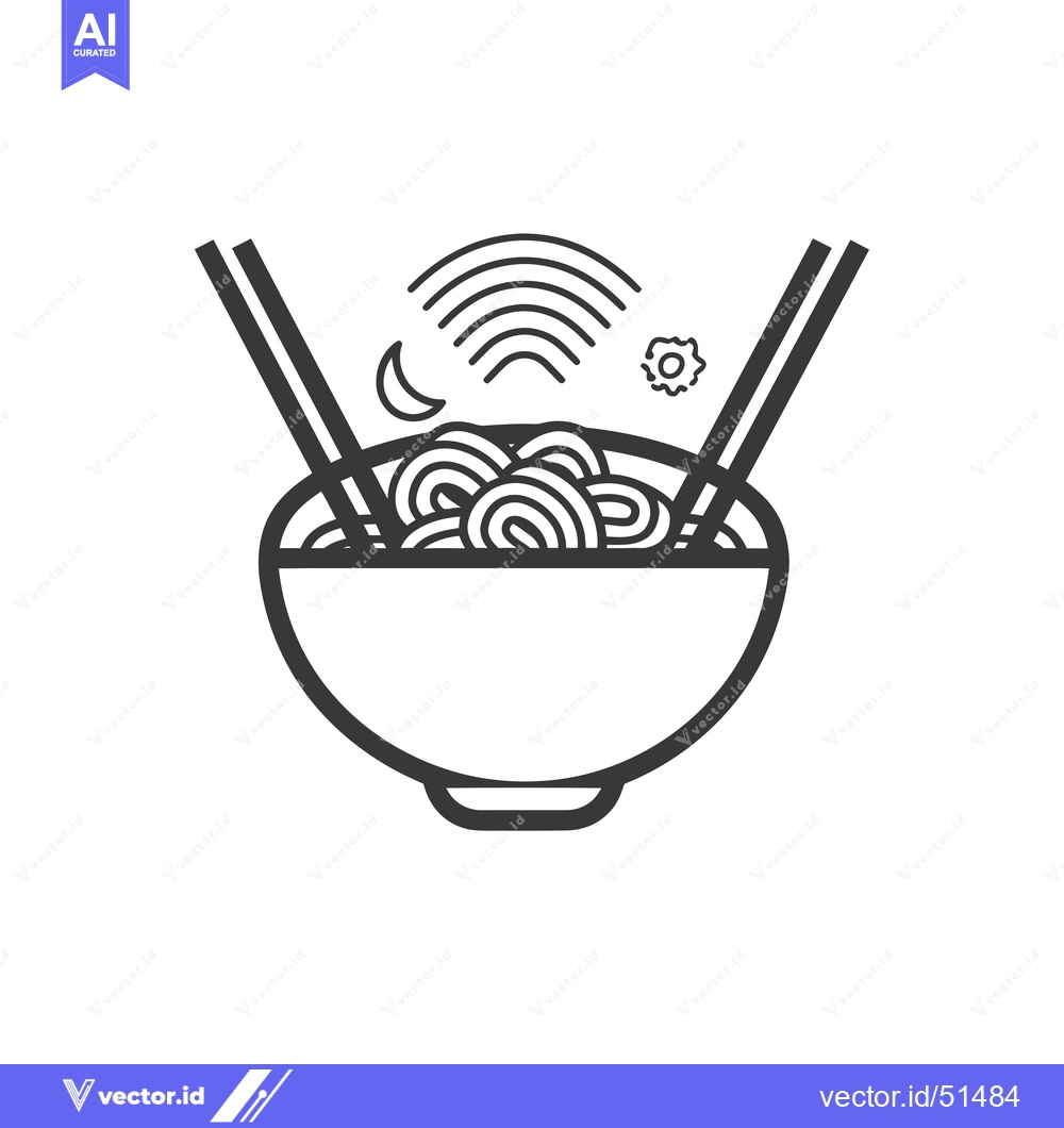 Premium Vector of Line art illustration of a bowl of noodles with chopsticks and a wifi
