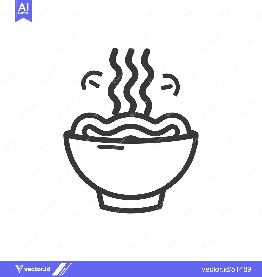 Premium Vector of Line Art Illustration of a Bowl of Steaming Noodles