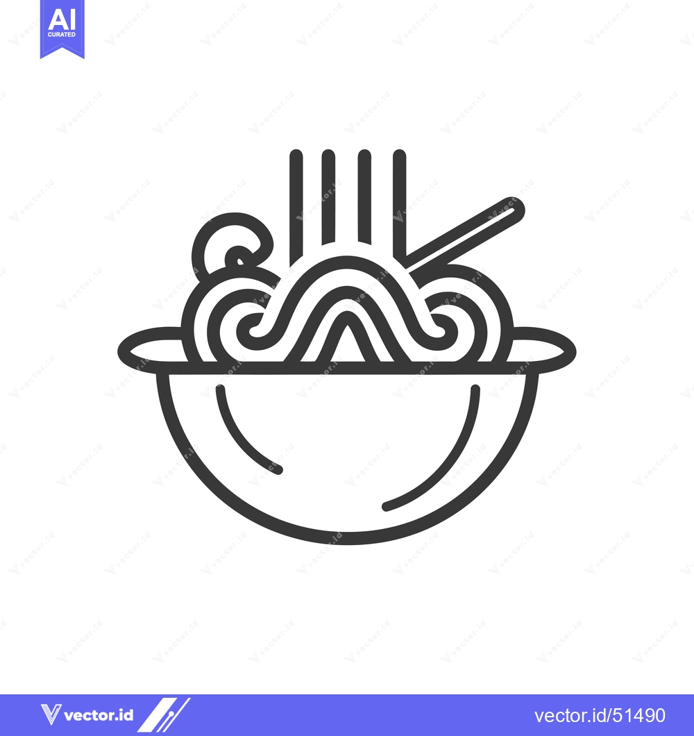 Premium Vector dari Line Art Illustration of a Bowl of Steaming Noodles with Chopsticks
