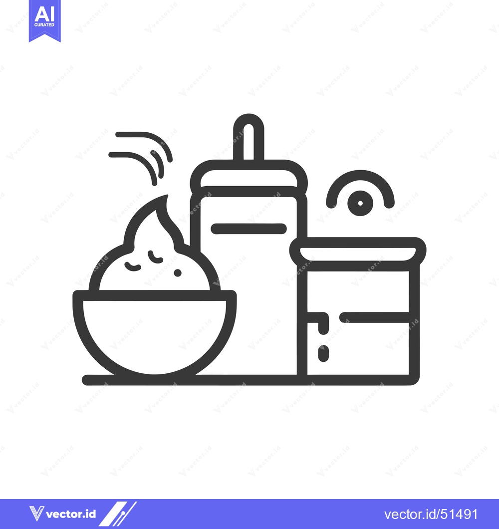 Premium Vector of Line art illustration of a bowl of whipped cream, a jar of whipped cre