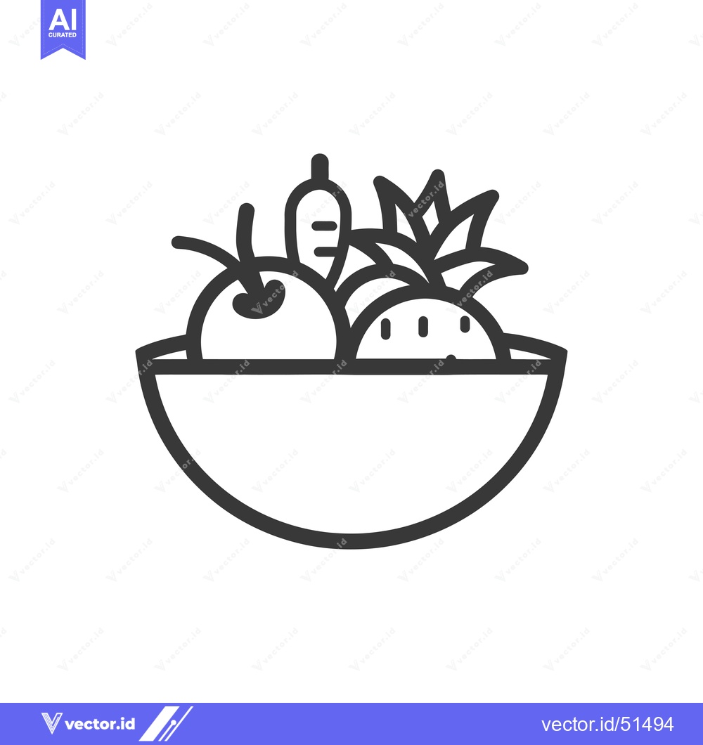 Premium Vector dari Line Art Illustration of a Bowl with Fruits and Vegetables