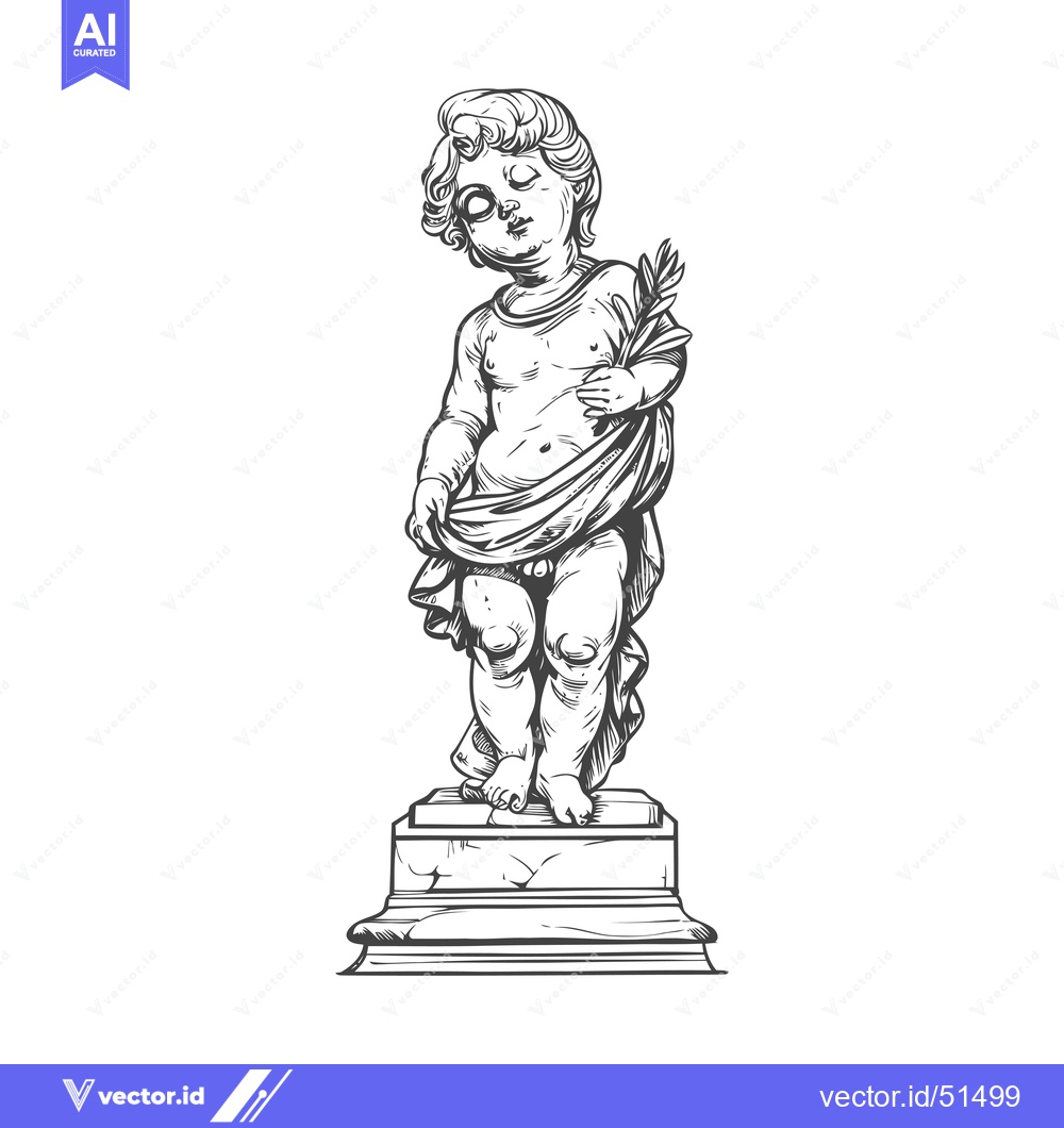 Premium Vector of Line Art Illustration of a Boy Holding a Branch
