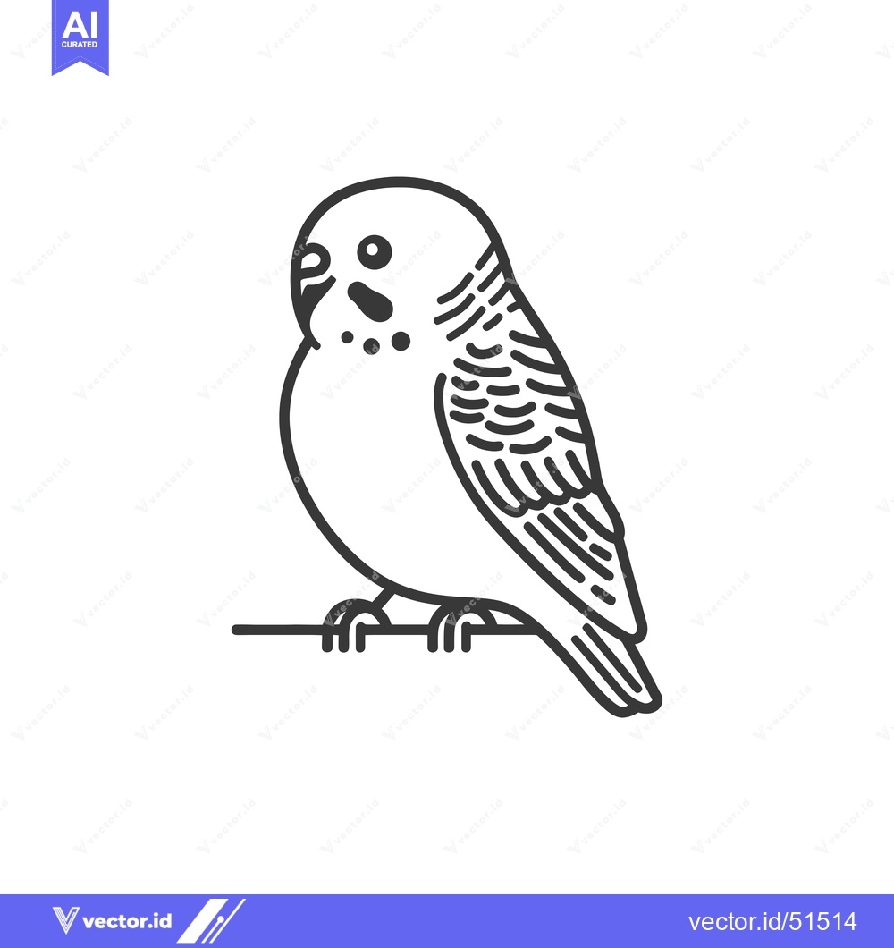 Premium Vector dari Line Art Illustration of a Budgie Perched on a Branch