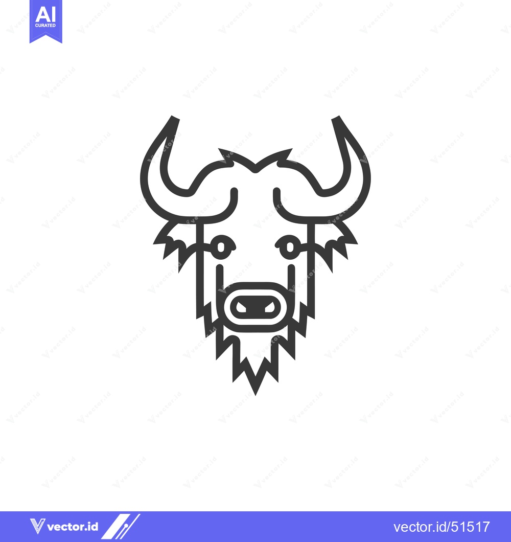 Premium Vector of Line art illustration of a buffalo head with horns