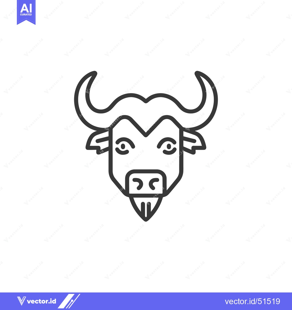 Premium Vector of Line Art Illustration of a Buffalo Head with Horns